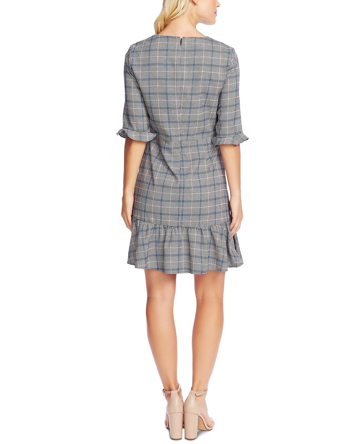 CeCe Women's Plaid V-Neck Flounce Dress Gray Size 10