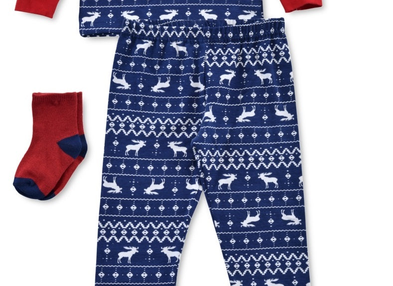 Max & Olivia Baby & Toddler Boy's 3 Pc Reindeer Print Pajamas & Socks Set Navy Size 3T
