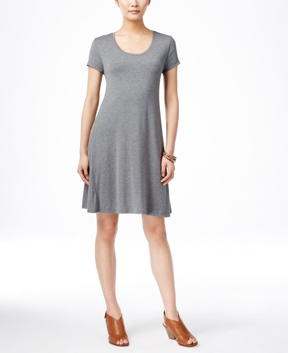 Style & Co Women's Short Sleeve A Line Dress Grey Size Large