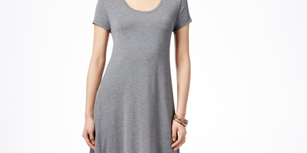 Style & Co Women's Short Sleeve A Line Dress Gray Size Small