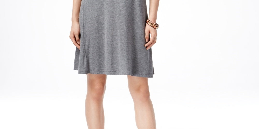 Style & Co Women's Short Sleeve A Line Dress Gray Size Small