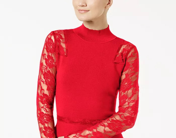INC International Concepts Women's Petite Lace Peplum Top Red Size Medium