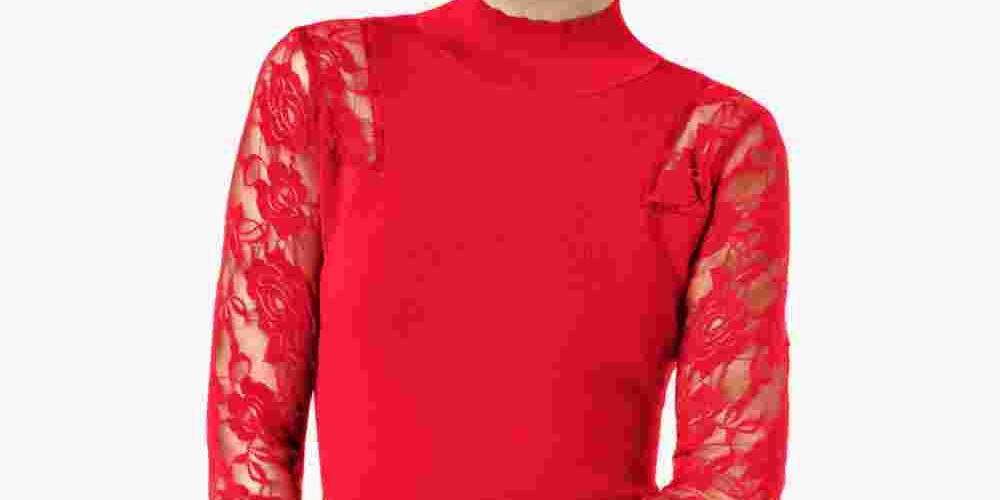 INC International Concepts Women's Lace Peplum Top Red Size Petite Large