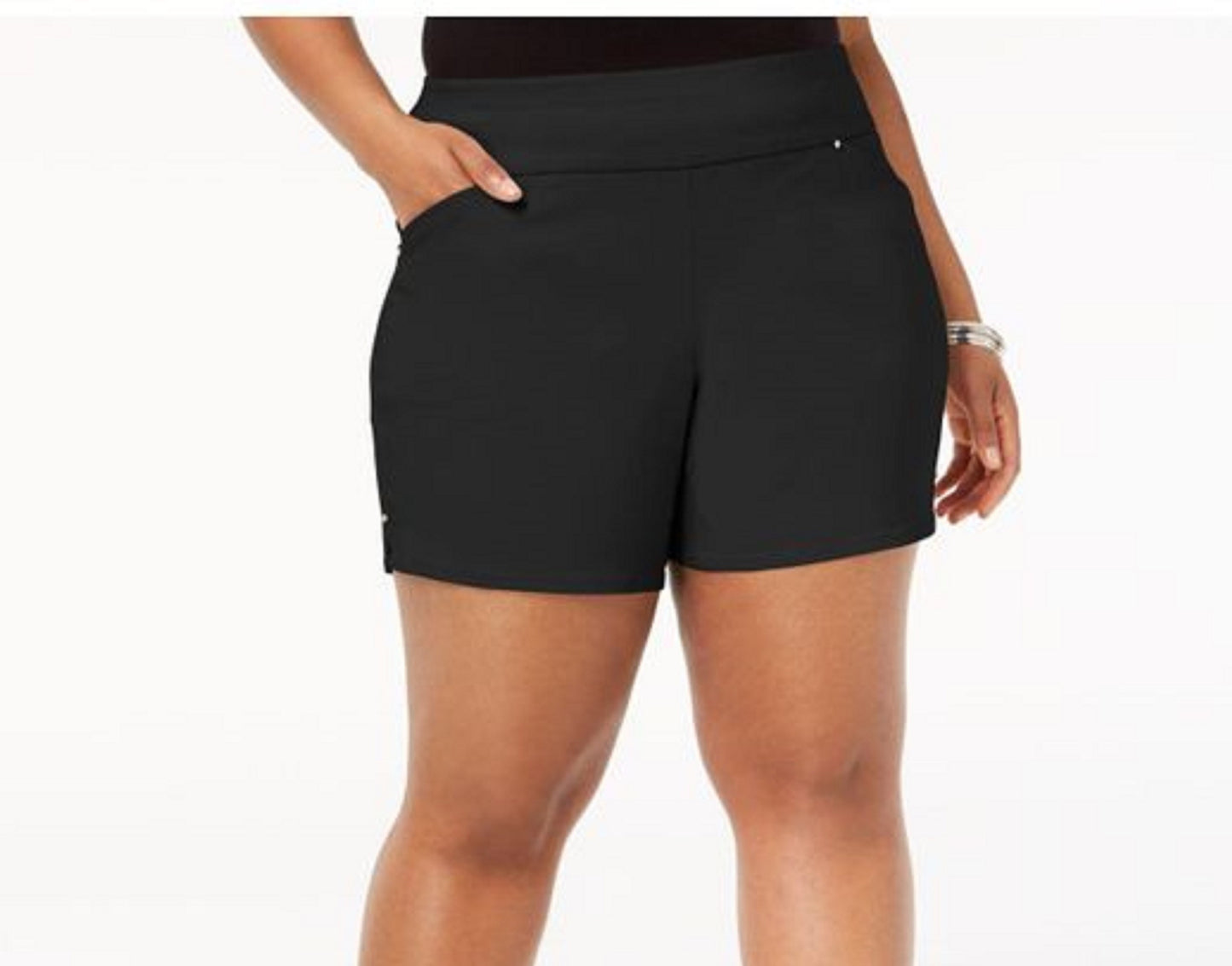 INC International Concepts Women's Plus Size Pull-On Shorts Black Size 24W