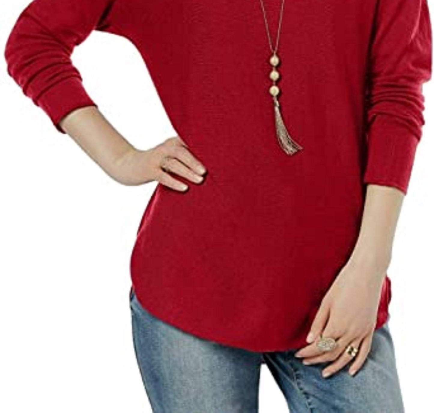 INC International Concepts Women's Shirttail Sweater Red
