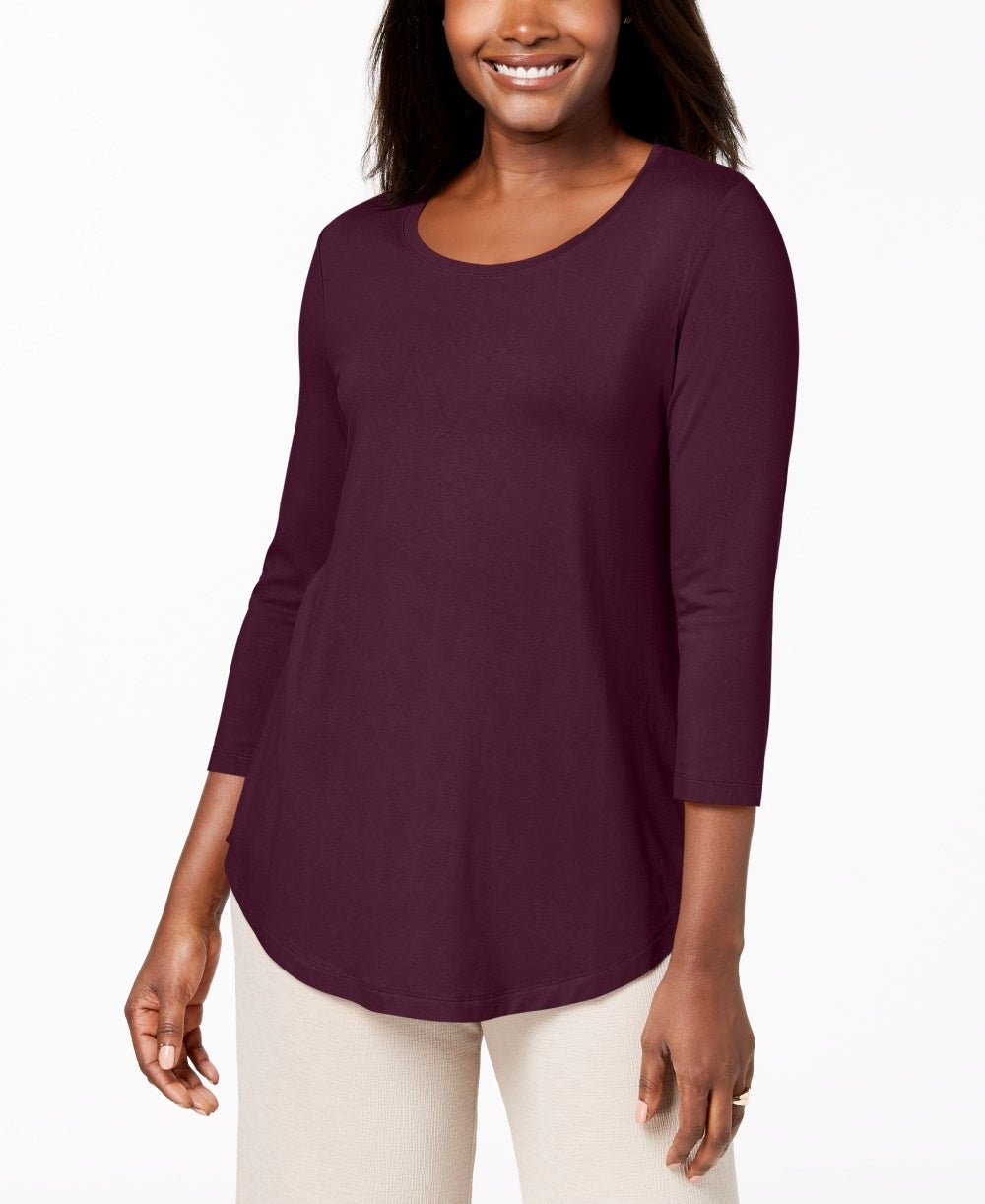 JM Collection Women's Scoop-Neck Top Wine Size Small