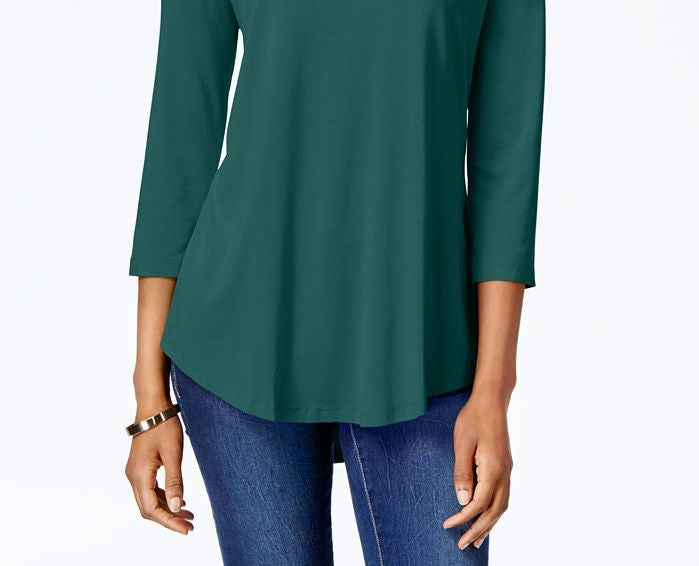 JM Women's Collection Scoop-Neck Top Med Green Size Small