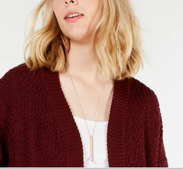 Say What? Junior's Open Front Textured Cardigan Red Size Medium