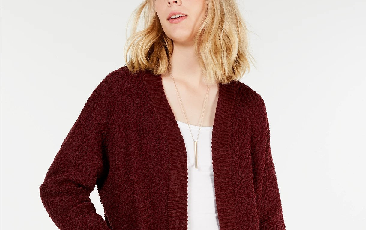 Say What? Junior's Open Front Textured Cardigan Red Size Small