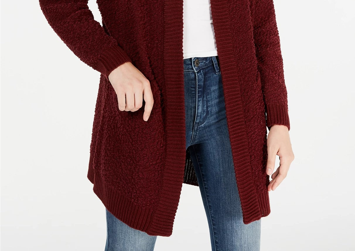Say What? Junior's Open Front Textured Cardigan Red Size Small