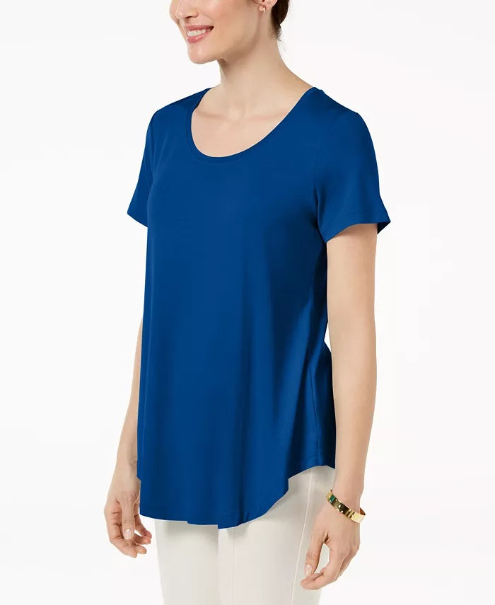 JM Collection Women's Scoop Neck Top Blue Size Medium