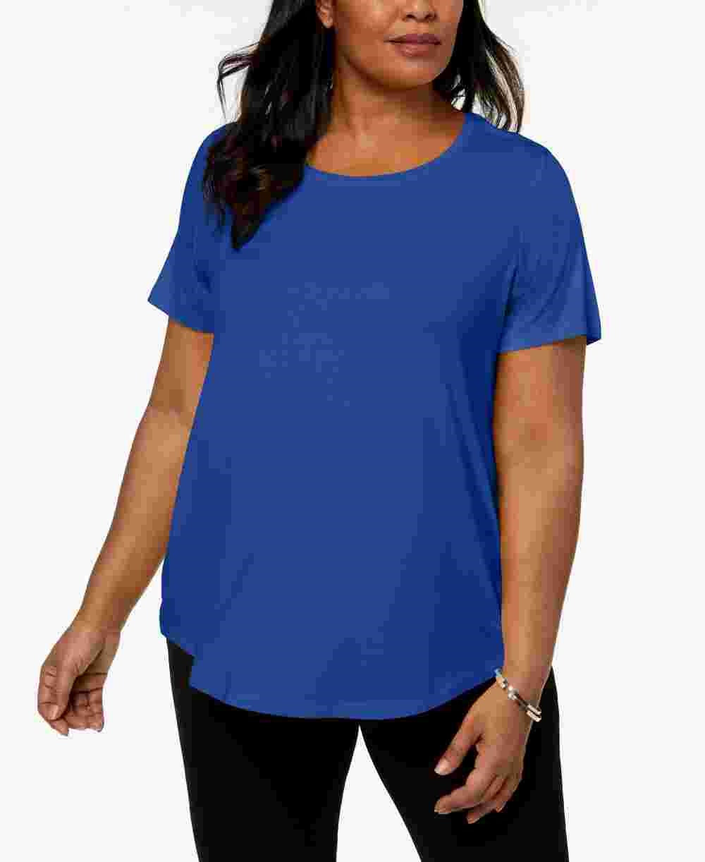 JM Collection Women's Short Sleeve Top Blue Size 2X