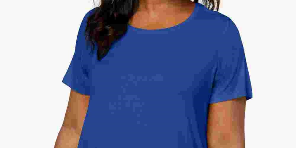JM Collection Women's Short Sleeve Top Blue Size 2X