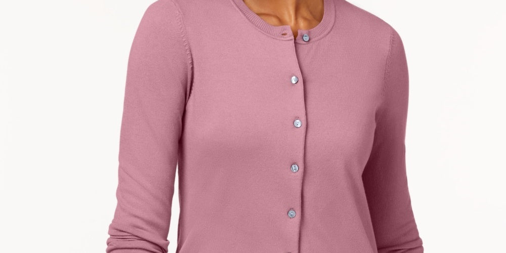 Karen Scott Women's Crew-Neck Cardigan Dark Pink Size Extra Small