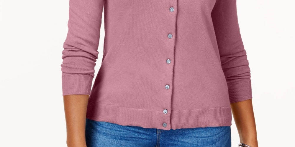 Karen Scott Women's Crew-Neck Cardigan Dark Pink Size Extra Small