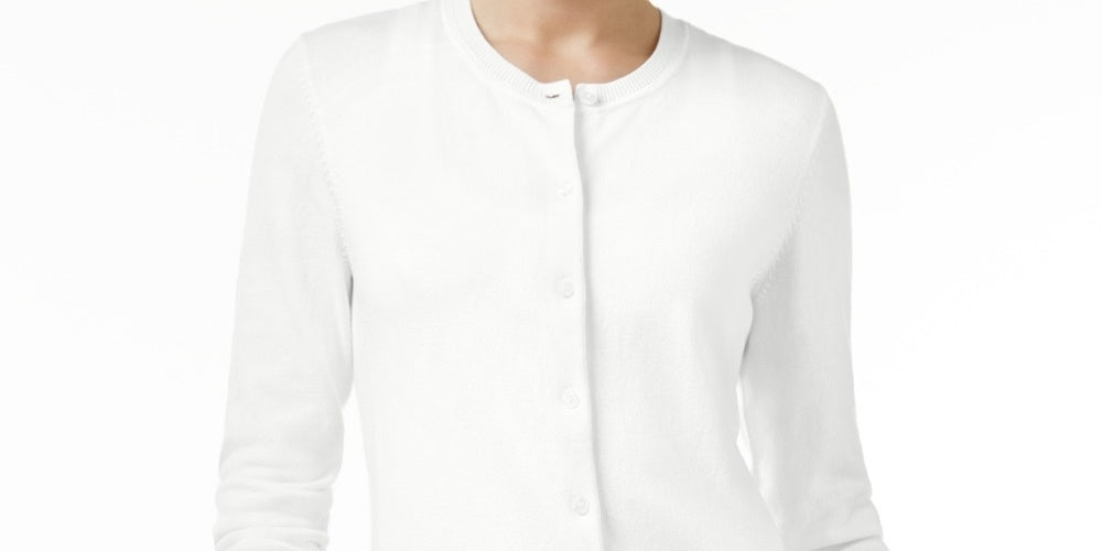 Karen Scott Women's Crew Neck Cardigan White Size Petite L
