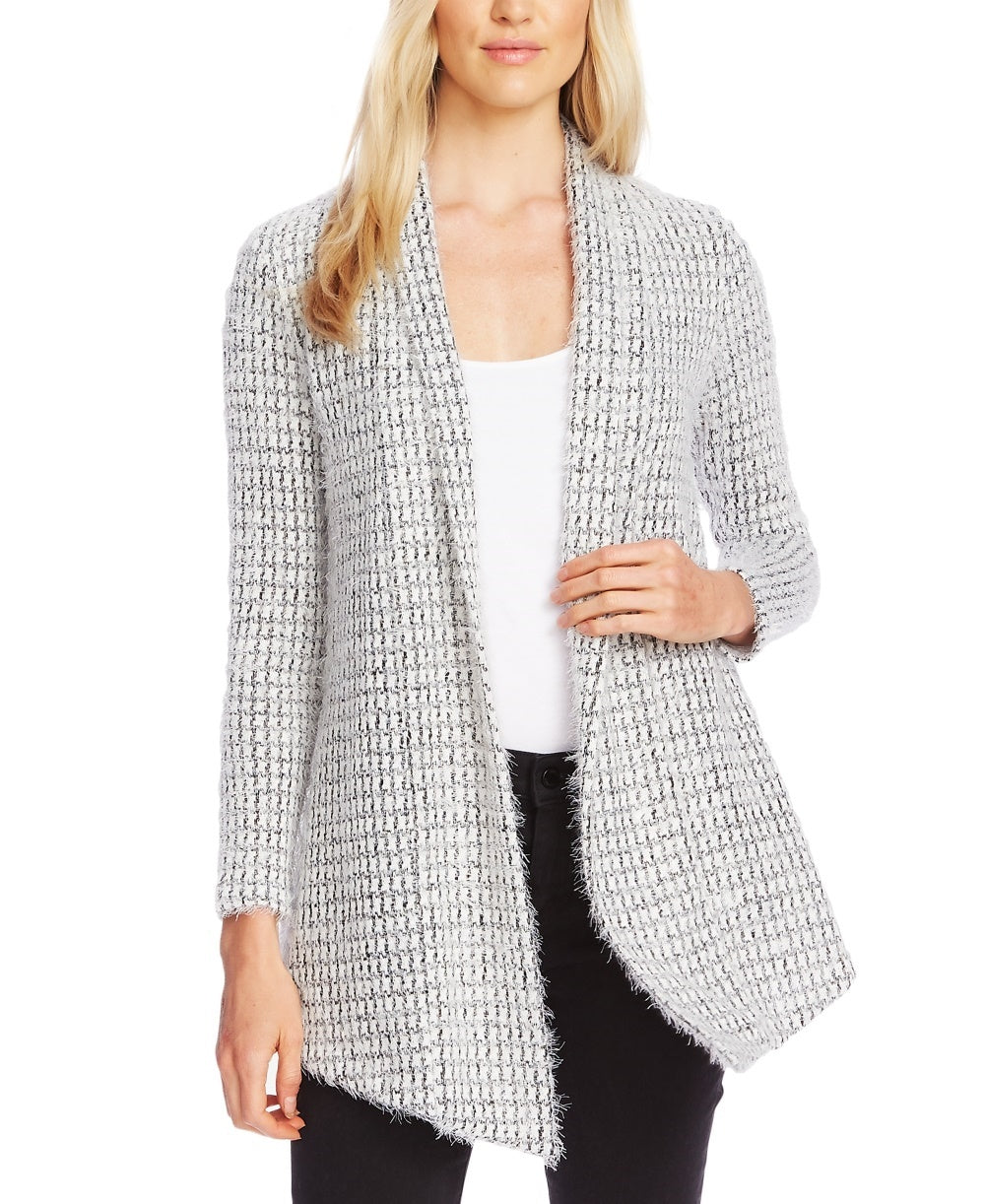 Vince Camuto Women's Houndstooth Eyelash Sweater Grey Size X-Large