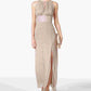 R & M Richards Women's Metallic Knit Keyhole Halter Gown Gold Size 12