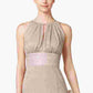 R & M Richards Women's Metallic Knit Keyhole Halter Gown Gold Size 12
