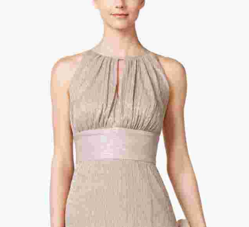 R & M Richards Women's Metallic Knit Keyhole Halter Gown Gold Size 12