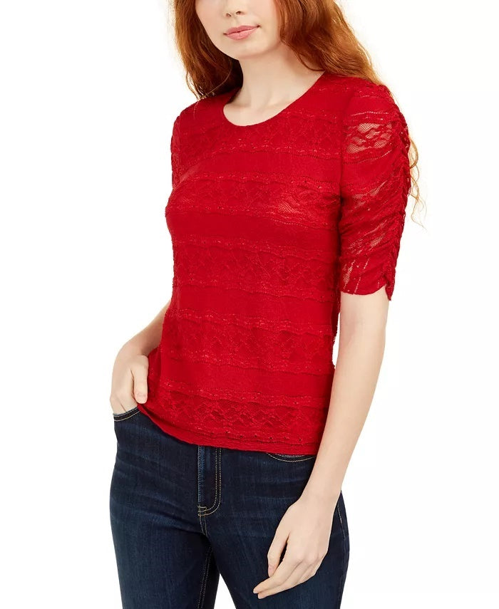American Rag Juniors'' Tie-Back Lace Blouse Dark Red Size Large