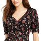 American Rag Juniors'' Printed Ruched-Sleeve A-Line Dress Black Size Small