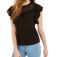 American Rag Junior's Lace Trimmed Flutter Sleeve Top Black Size Small