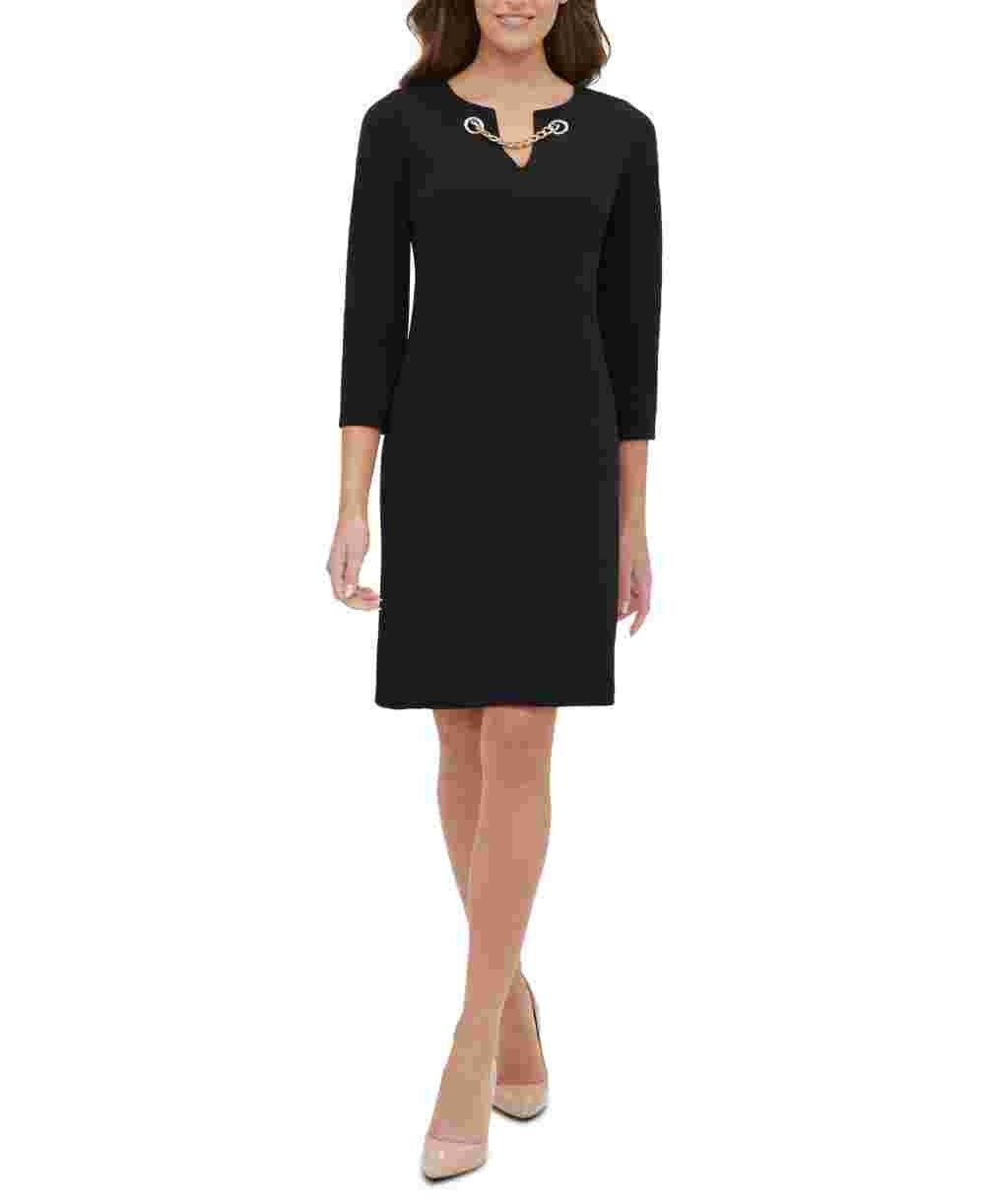 tommy-hilfiger-womens-grommet-neck-shift-dress-black-size-2