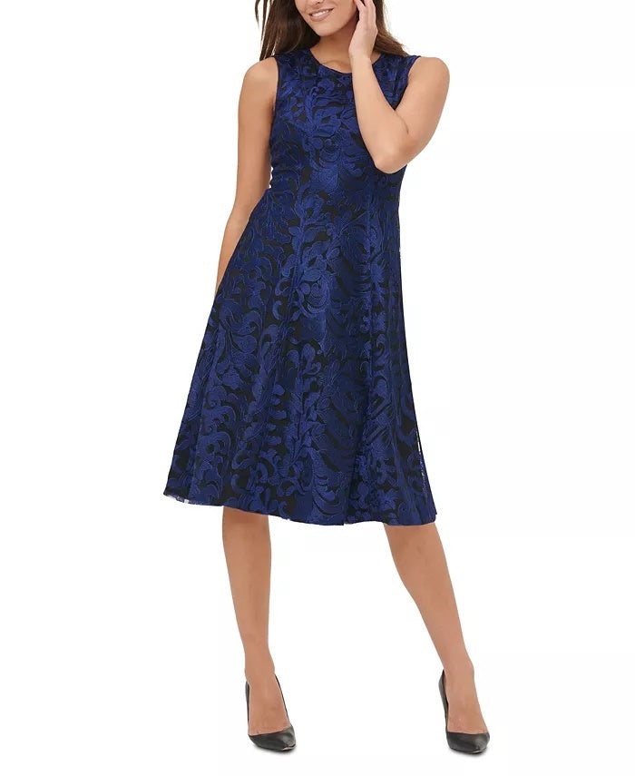 Tommy Hilfiger Women's Embroidered Fit & Flare Dress Blue Size 10