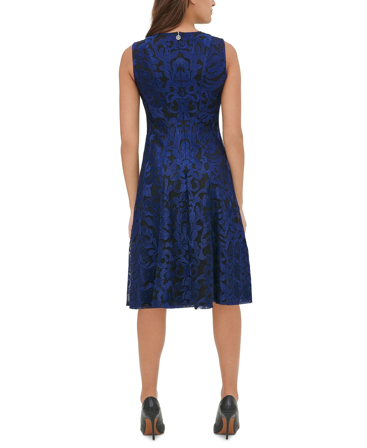 Tommy Hilfiger Women's Embroidered Fit & Flare Dress Blue Size 10