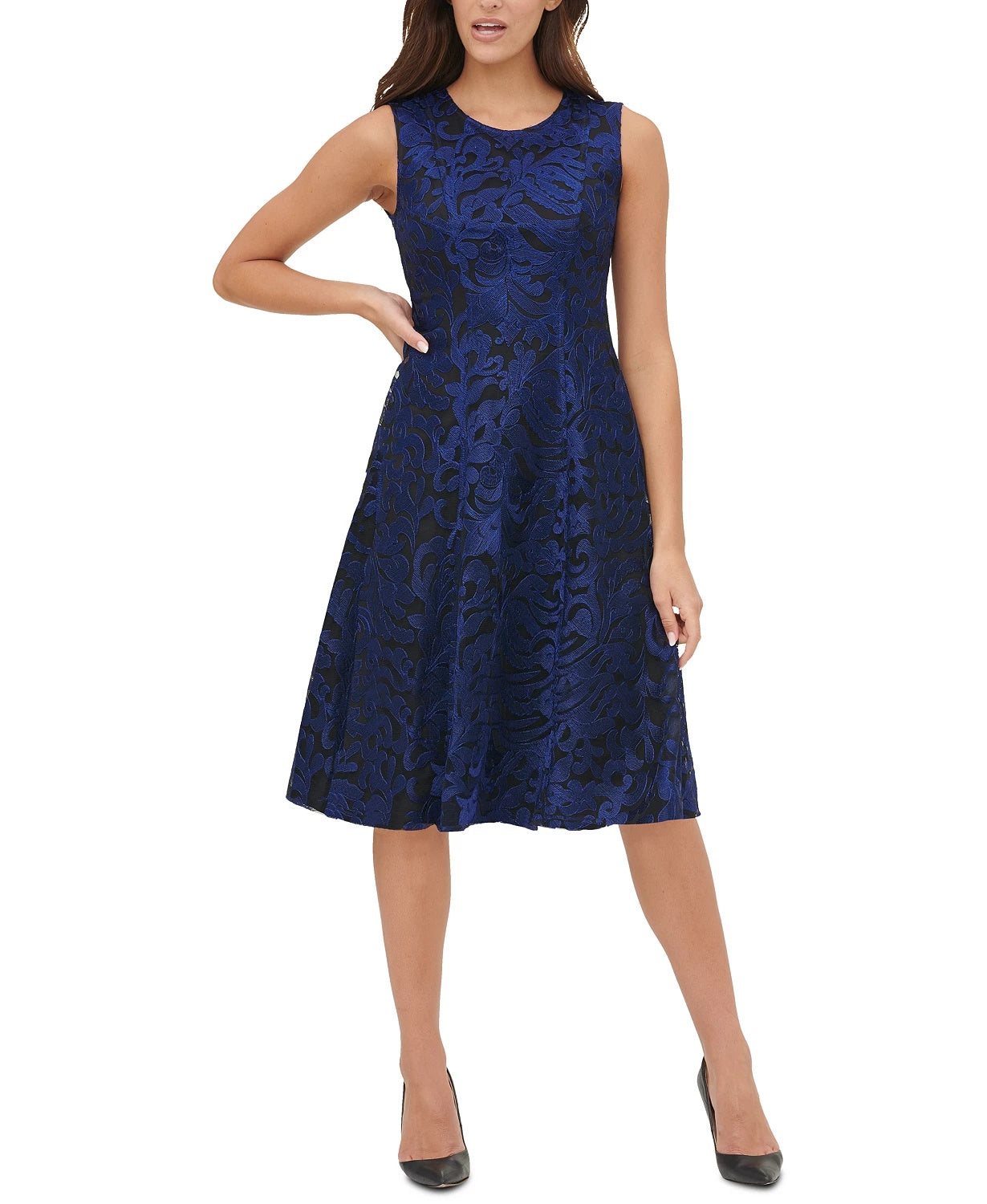 Tommy Hilfiger Women's Embroidered Fit & Flare Dress Blue Size 10