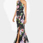 Adrianna Papell Women's Floral Print One Shoulder Gown Black Floral Size 12