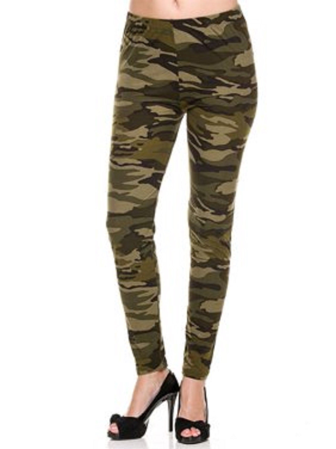 Planet Gold Juniors' Camo-Printed Brushed Jersey Leggings Green Size Medium