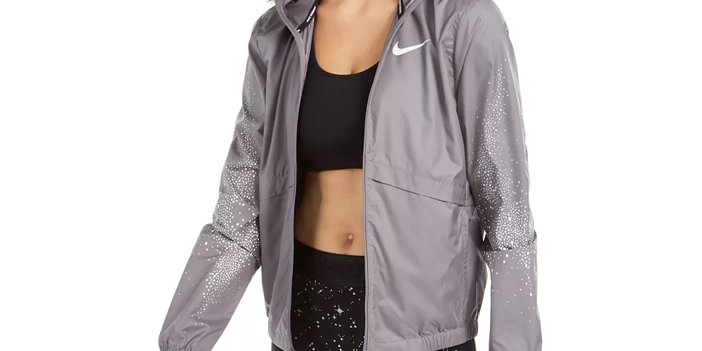 Nike Women's Essential Water-Repellent Hooded Running Jacket Charcoal Size Medium