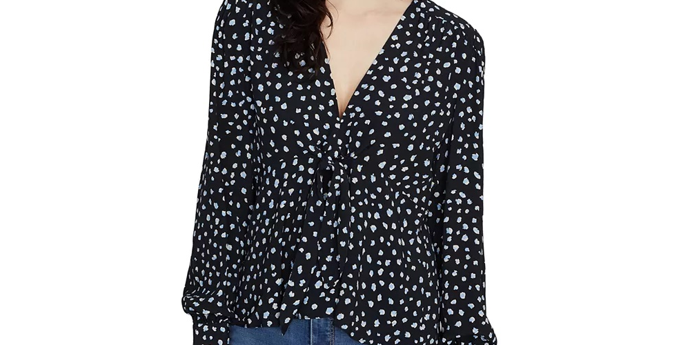 Sanctuary Women's Ella Print Tie Front Blouse Black Size X-Small