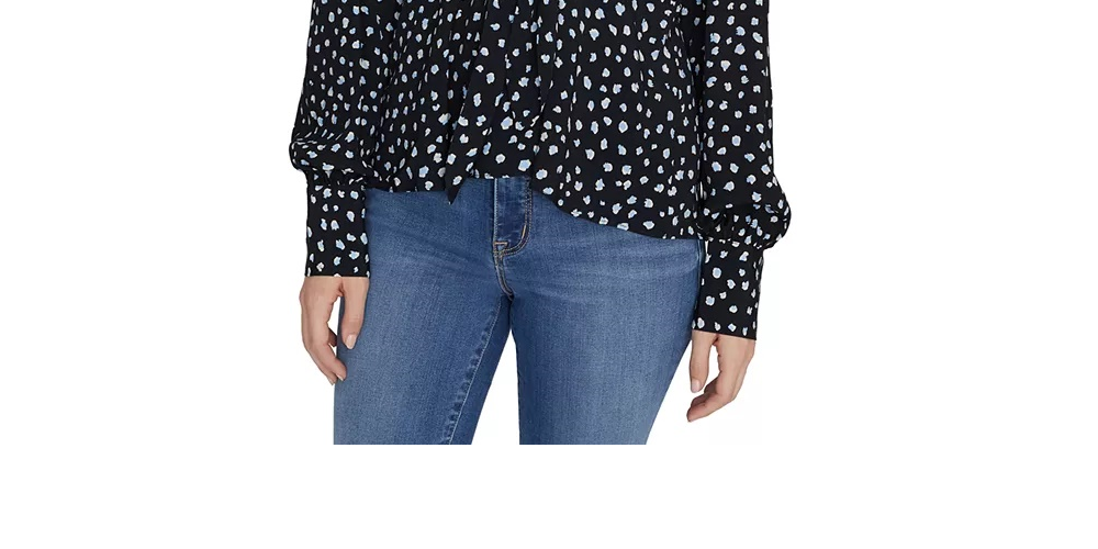Sanctuary Women's Ella Print Tie Front Blouse Black Size X-Small