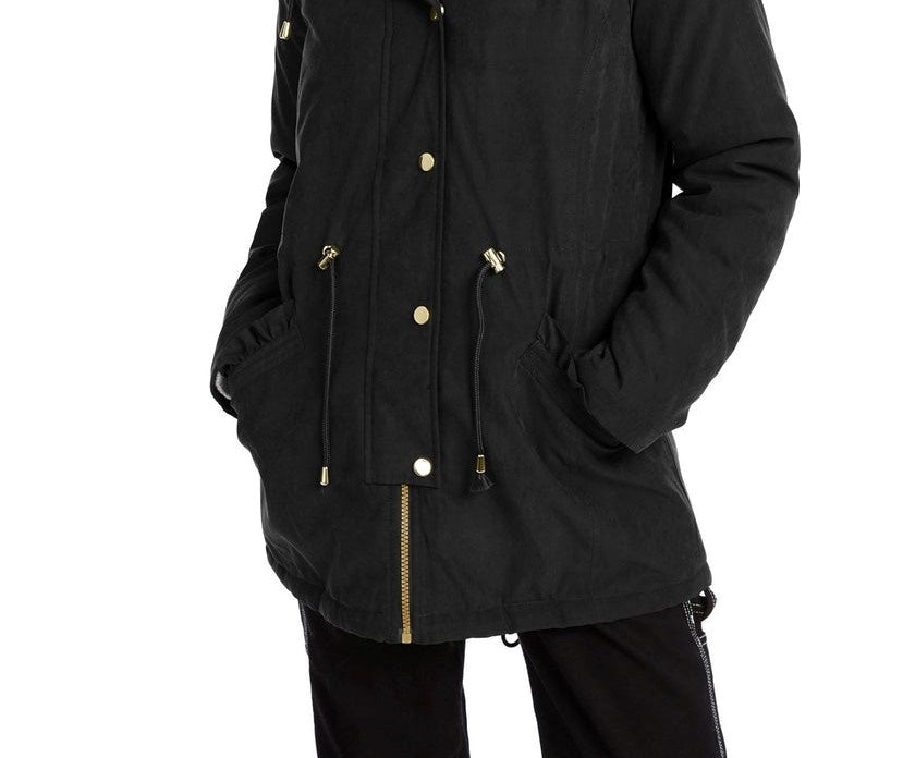 Celebrity Pink Juniors' Faux-Fur Trim Hooded Parka Coat Black Size X-Small