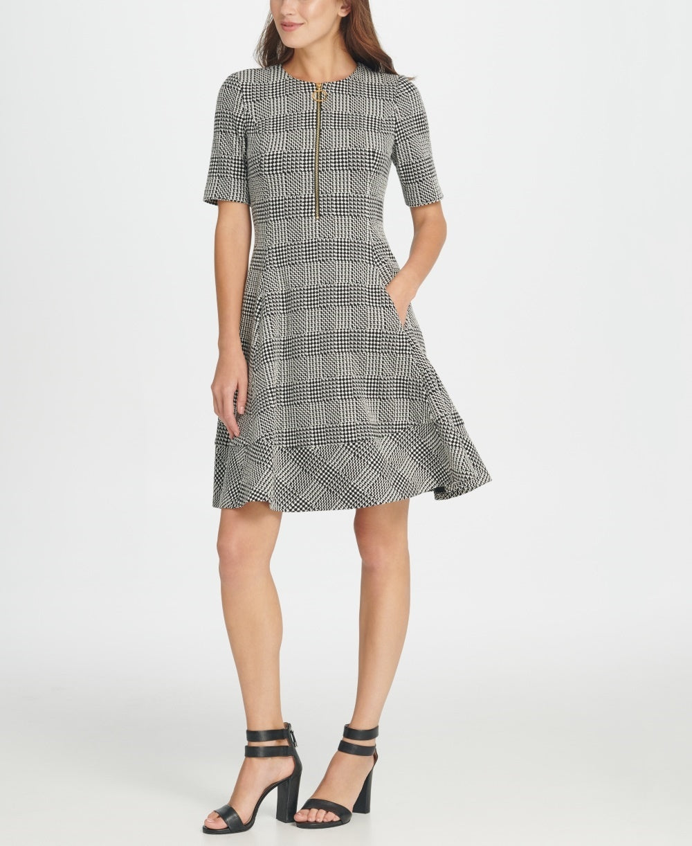 Dkny Women's Texture Knit Zipper Fit & Flare Dress Gray Size 6