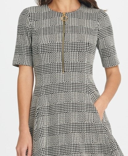 Dkny Women's Texture Knit Zipper Fit & Flare Dress Gray Size 6