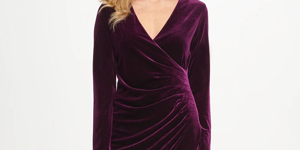 DKNY Women's Velvet Side Ruche Sheath Dress Purple Size 14