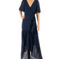 Donna Ricco Women's Tie Belted Chiffon High-Low Maxi Dress Navy Size 14