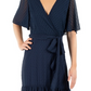 Donna Ricco Women's Tie Belted Chiffon High-Low Maxi Dress Navy Size 14