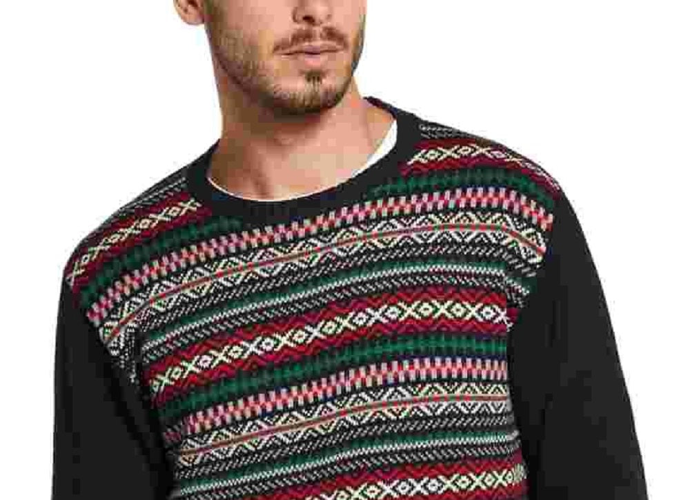 Weatherproof Vintage Men's Navy Patterned Long Sleeve Crew Neck Knit Sweater Navy Size Medium