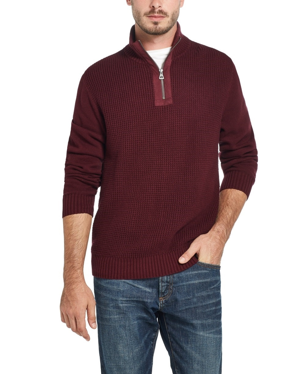 Weatherproof Vintage Men's Sweater 1/2 Zip Waffle Knit Pullover Red Size XX-Large