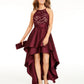 Emerald Sundae Women's Lace Solid Halter Maxi Hi Lo Formal Dress Red Size 15