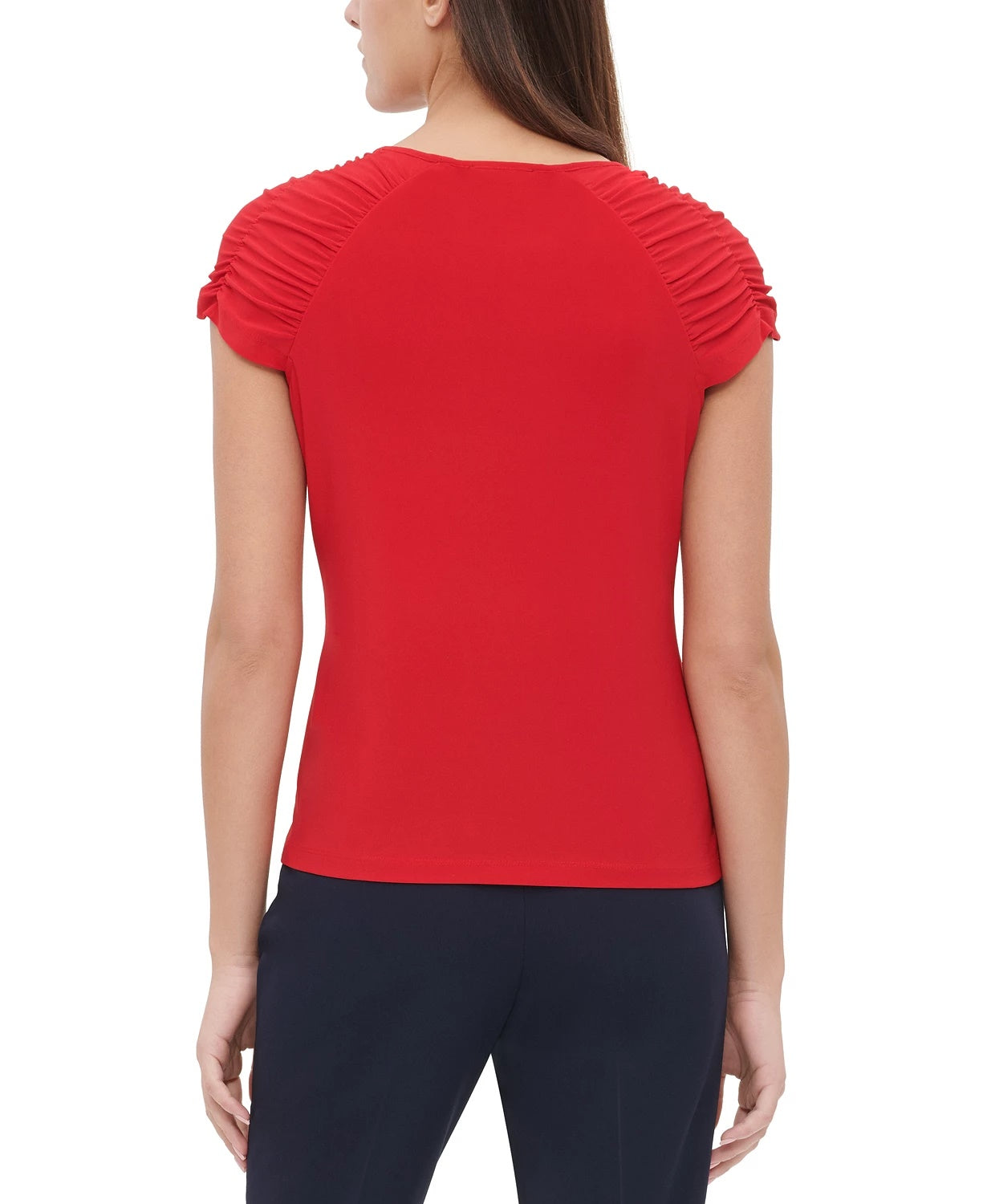 Tommy Hilfiger Women's Ruched-Sleeve Top Medium Red Size Extra Small