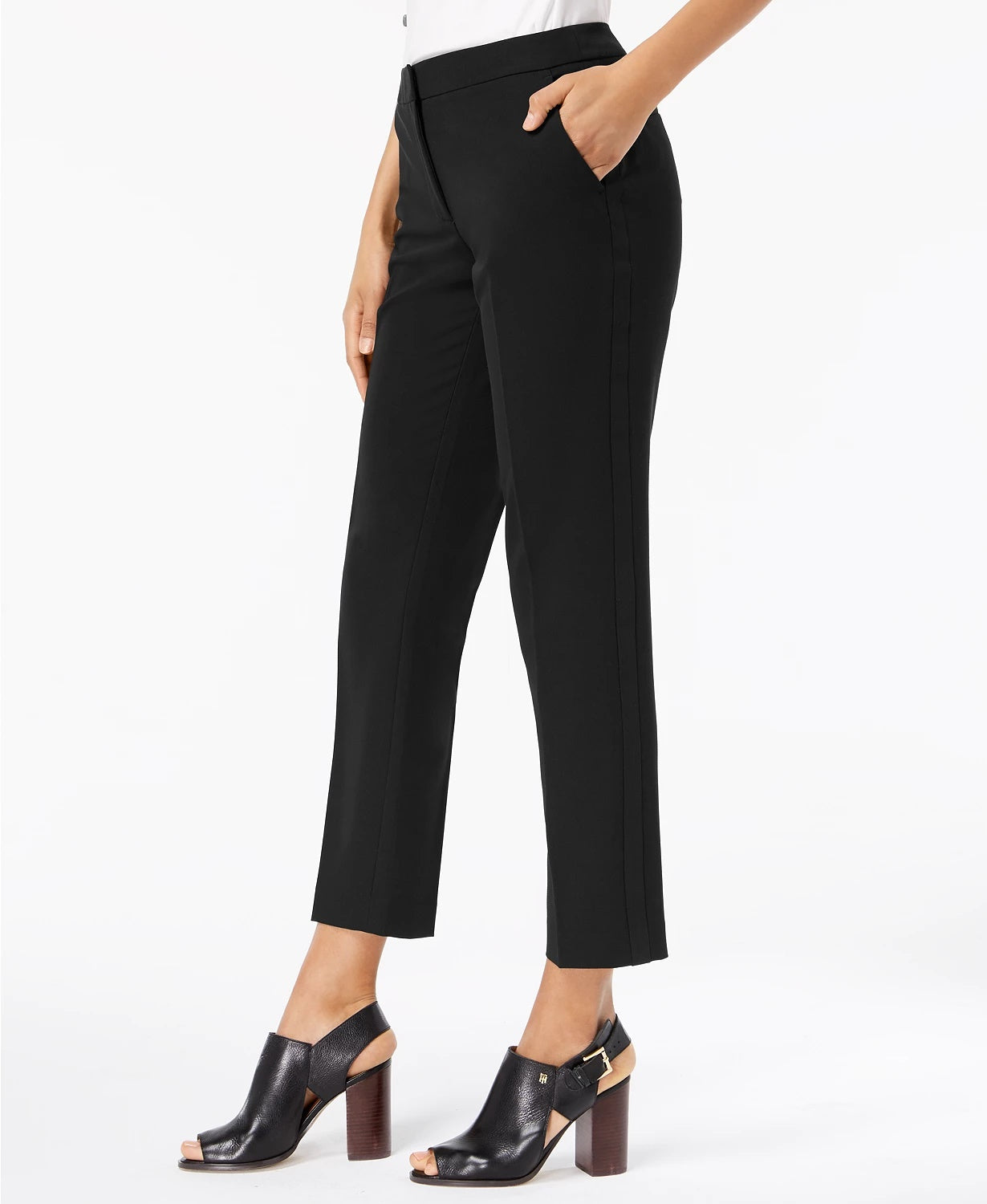 Tommy Hilfiger Women's Twill Slim-Leg Ankle Dress Pants Black Size 6