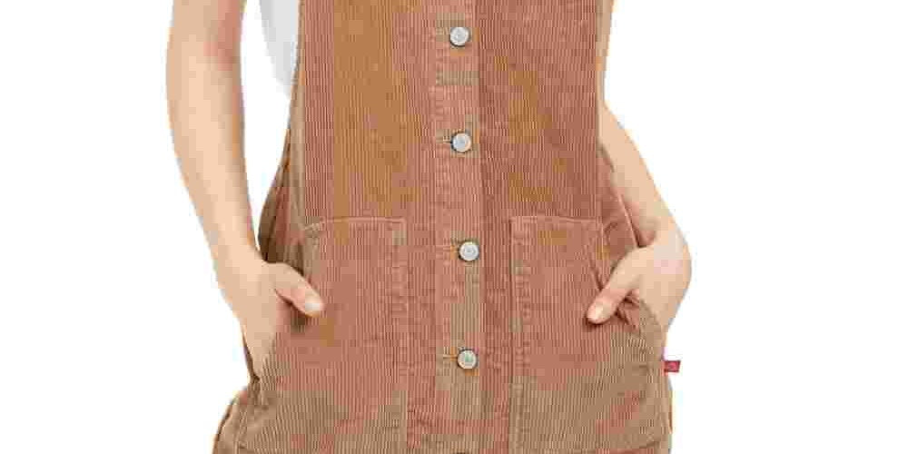 Dickies Women's Cotton Corduroy Overall Dress Cocoa Size Large