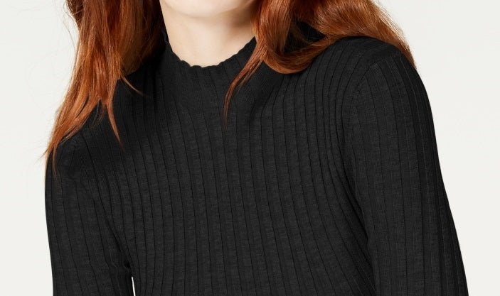 Hooked Up By Iot Junior's Rib Knit Mock Turtleneck Sweater Black Size Large