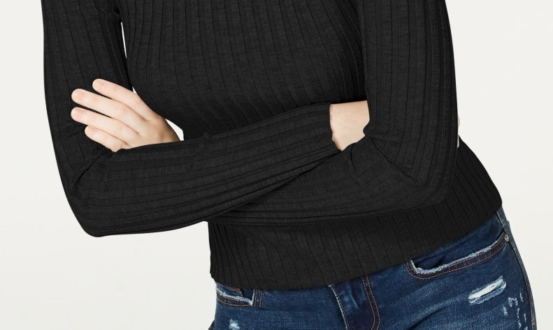 Hooked Up By Iot Junior's Rib Knit Mock Turtleneck Sweater Black Size Large